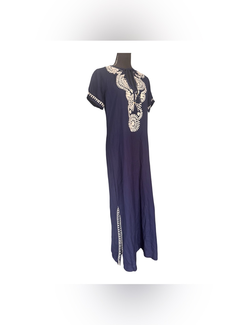 Annabella Embroidered Navy Maxi Dress with Side Slit, Size S - Picture 10 of 11